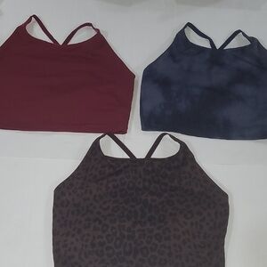 GAP high Neck SPORT BRAS set Of 3. Burgundy, Blue, And Animal Print. Like New. L